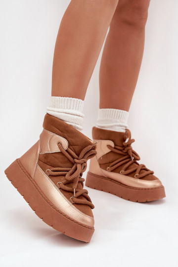 Nízka Snehule Dámske zahriať sa s kožušinou vo vnútriGrubym INiązaniem Hnedá farba Xarina