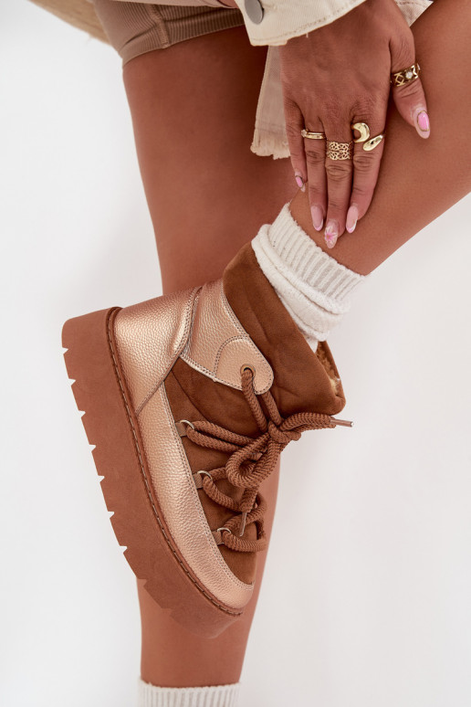 Nízka Snehule Dámske zahriať sa s kožušinou vo vnútriGrubym INiązaniem Hnedá farba Xarina