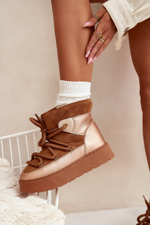 Nízka Snehule Dámske zahriať sa s kožušinou vo vnútriGrubym INiązaniem Hnedá farba Xarina