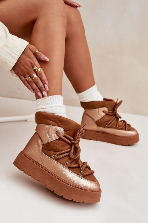 Nízka Snehule Dámske zahriať sa s kožušinou vo vnútriGrubym INiązaniem Hnedá farba Xarina