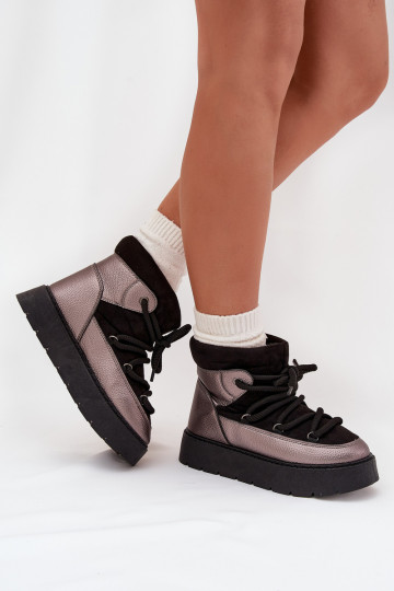 Nízka Snehule Dámske zahriať sa s kožušinou vo vnútriGrubym INiązaniem čierna Xarina