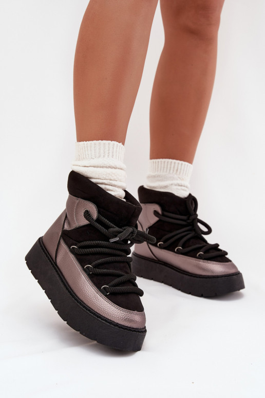 Nízka Snehule Dámske zahriať sa s kožušinou vo vnútriGrubym INiązaniem čierna Xarina