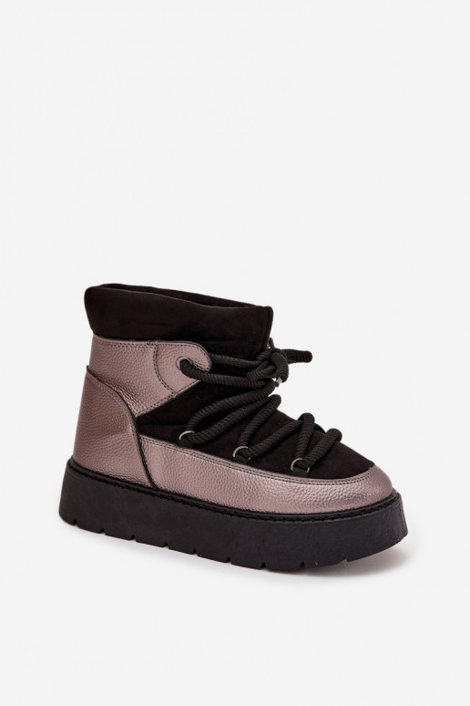 Nízka Snehule Dámske zahriať sa s kožušinou vo vnútriGrubym INiązaniem čierna Xarina