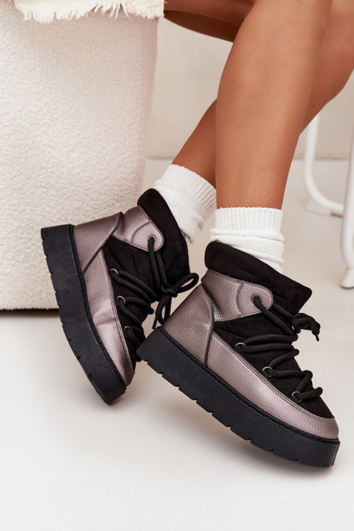 Nízka Snehule Dámske zahriať sa s kožušinou vo vnútriGrubym INiązaniem čierna Xarina