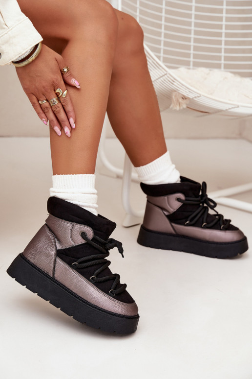 Nízka Snehule Dámske zahriať sa s kožušinou vo vnútriGrubym INiązaniem čierna Xarina