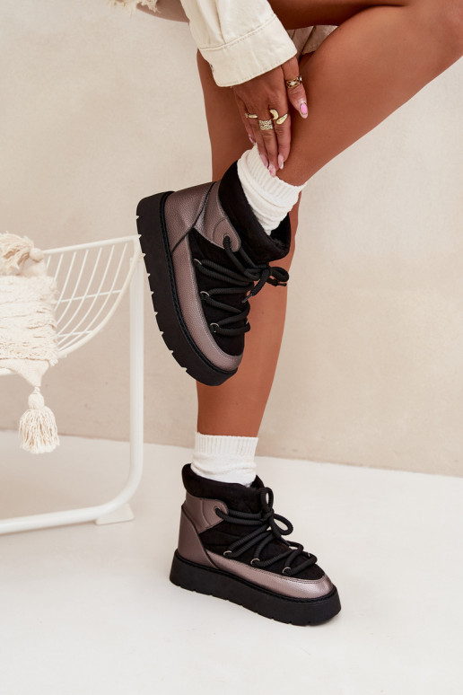 Nízka Snehule Dámske zahriať sa s kožušinou vo vnútriGrubym INiązaniem čierna Xarina