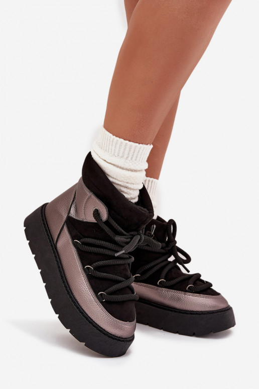 Nízka Snehule Dámske zahriať sa s kožušinou vo vnútriGrubym INiązaniem čierna Xarina