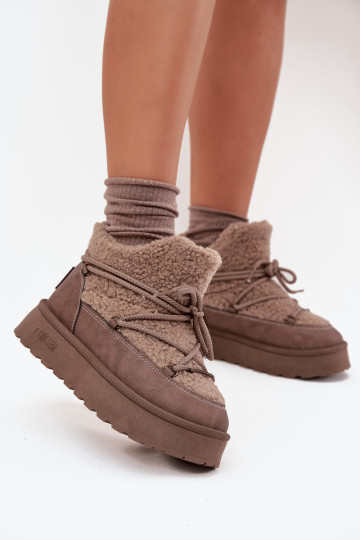 Snehule Dámske s platformou s kožušinou Typu Baranek Big Star SS274112 Hnedá farba