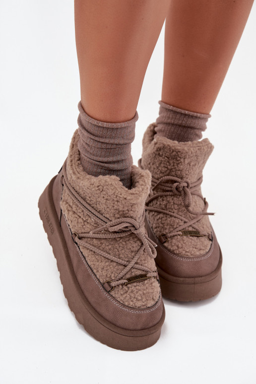Snehule Dámske s platformou s kožušinou Typu Baranek Big Star SS274112 Hnedá farba