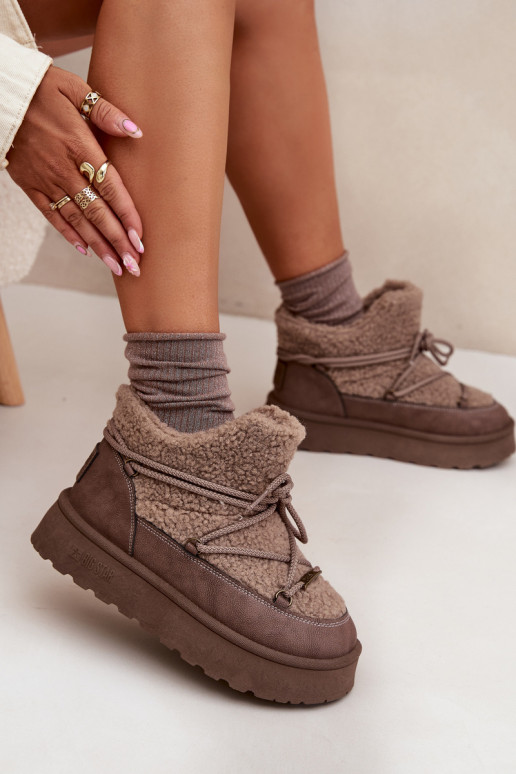 Snehule Dámske s platformou s kožušinou Typu Baranek Big Star SS274112 Hnedá farba