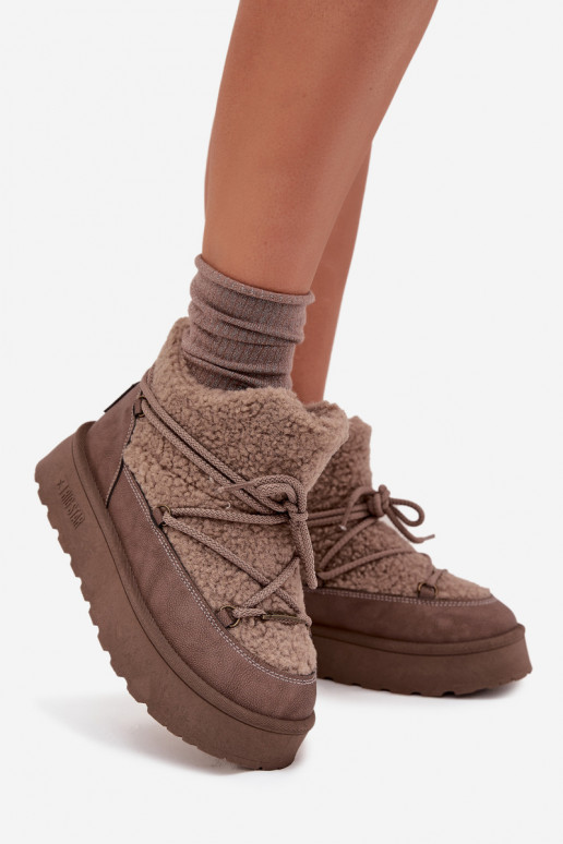 Snehule Dámske s platformou s kožušinou Typu Baranek Big Star SS274112 Hnedá farba