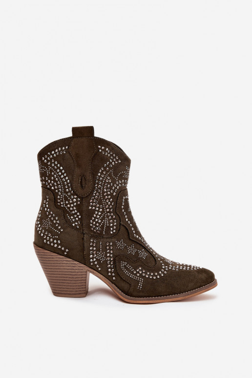 zahriať sa Dámske čižmy v kovbojskom štýle S Dekoráciou khaki farby Lelira