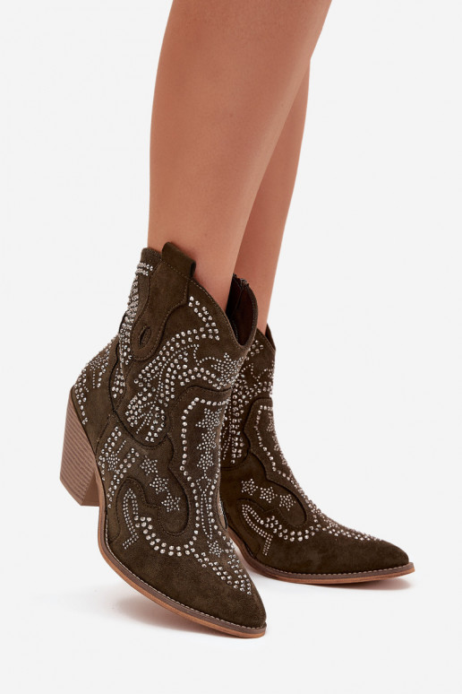 zahriať sa Dámske čižmy v kovbojskom štýle S Dekoráciou khaki farby Lelira