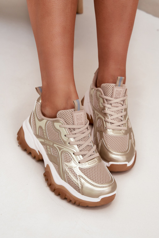 tenisky Tenisky model obuvi Dámske Big Star SS274014 HI-POLY SYSTEM béžová-zlatej farby