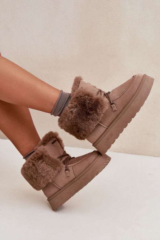 Snehule Dámske s platformou s kožušinou I INiązaniem Big Star SS274114 béžová