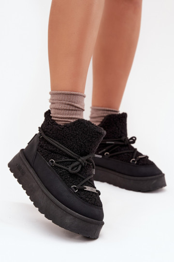 Snehule Dámske s platformou s kožušinou Typu Baranek Big Star SS274109 čierna