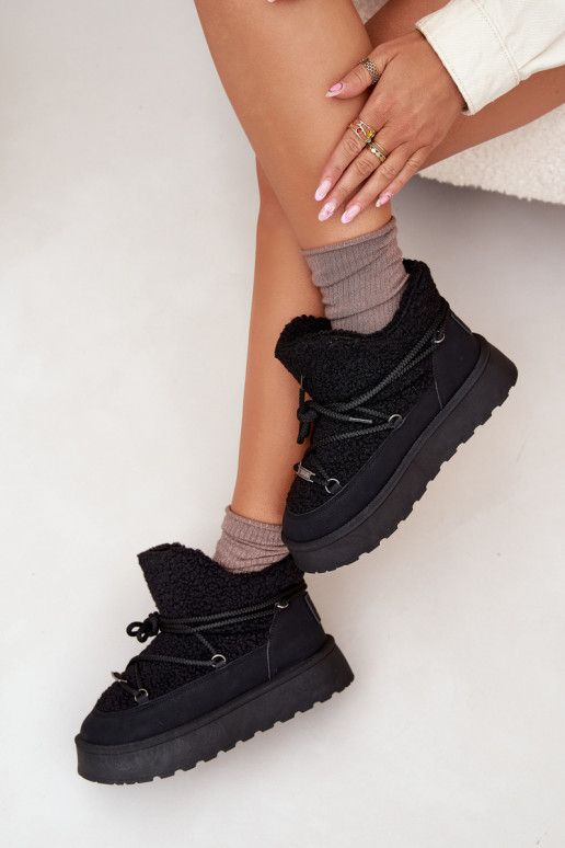 Snehule Dámske s platformou s kožušinou Typu Baranek Big Star SS274109 čierna