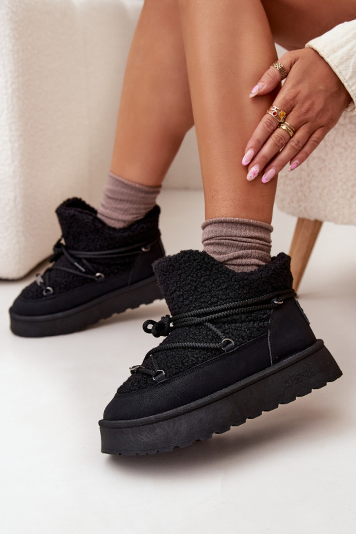 Snehule Dámske s platformou s kožušinou Typu Baranek Big Star SS274109 čierna