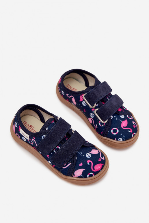 Papuče Barefoot deti s plameniakmi Milami tmavomodrá Saphira Papuče Barefoot deti s plameniakmi Milami tmavomodrá Saphira
