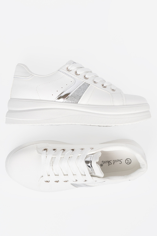 biela farba Tenisky z kovovém striebrom akcentem