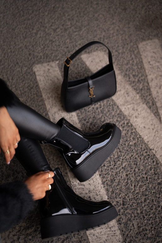 s lakovým efektom Dámske čižmy s platformou I Koturnie zahriať sa čierna INloedia