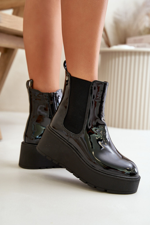 s lakovým efektom Dámske čižmy s platformou I Koturnie zahriať sa čierna INloedia