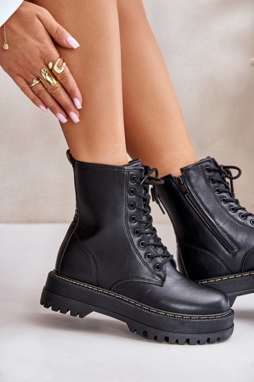 zahriať sa Pracovné členkové topánky z Eko Skóry Zapnuté Hrad čierna Zapnutéleli