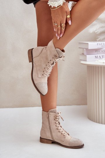 Zdobené Čižmy so širokými podpätkami z eko semišuoIne zahriať sa slonovina Ellieo