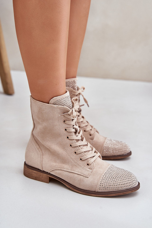 Zdobené Čižmy so širokými podpätkami z eko semišuoIne zahriať sa slonovina Ellieo