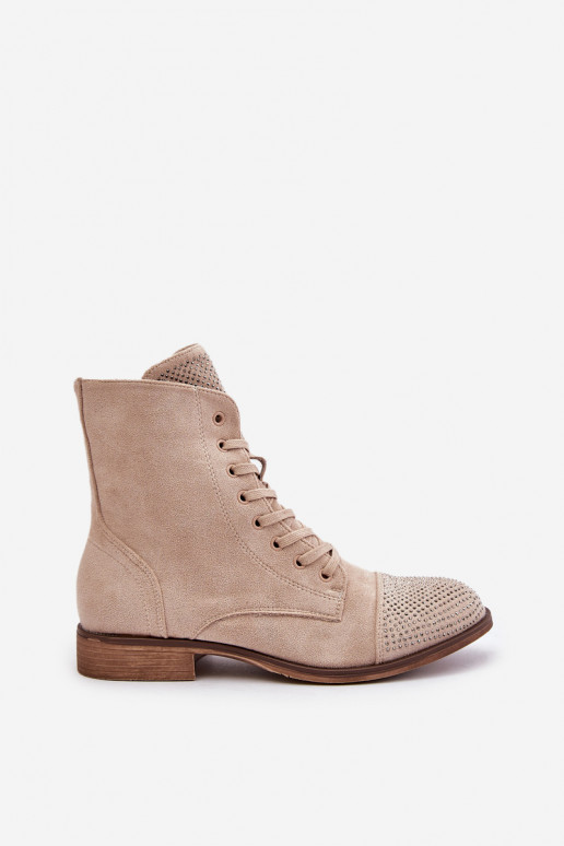 Zdobené Čižmy so širokými podpätkami z eko semišuoIne zahriať sa slonovina Ellieo