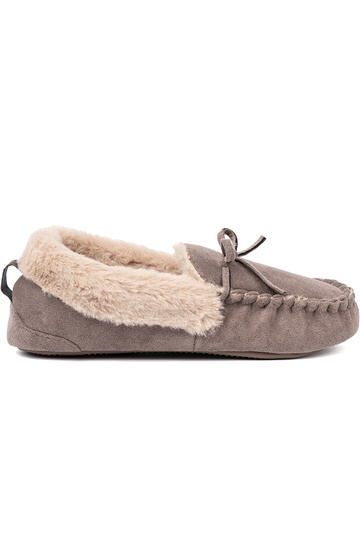 béžová kapcie s lukom i puszystym Innętrzem typu Dámske mokasíny 2