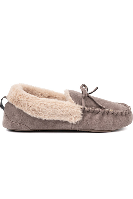 béžová kapcie s lukom i puszystym Innętrzem typu Dámske mokasíny