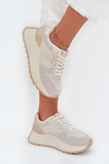 Zateplené topánky v slonovinovej farbe dámske sneakers štýlu s platformou Big Star SS274008 HI-POLY SYSTEM