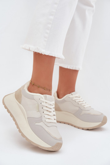 Zateplené topánky v slonovinovej farbe dámske sneakers štýlu s platformou Big Star SS274008 HI-POLY SYSTEM 2