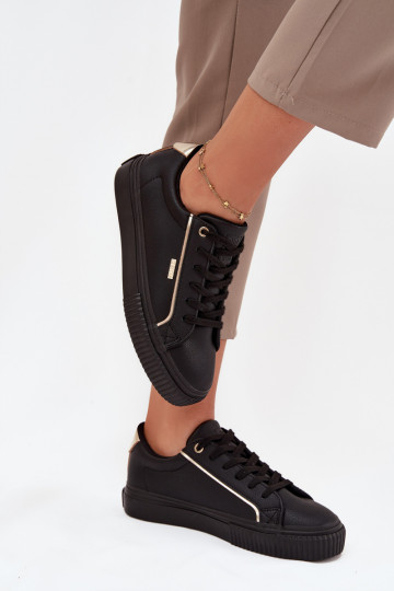Dámske čierne a zlaté sneakers štýlu topánky z eko kože Big Star SS274025