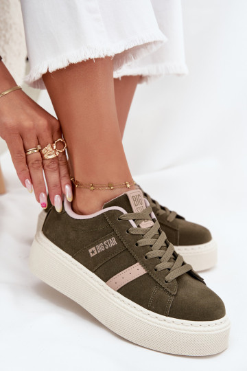 Dámske zelené sneakers štýlu topánky s platformou Big Star SS274349