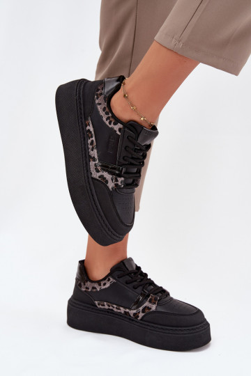 Dámske športové topánky s platformou Big Star SS274358 s leopardím vzorom čierne