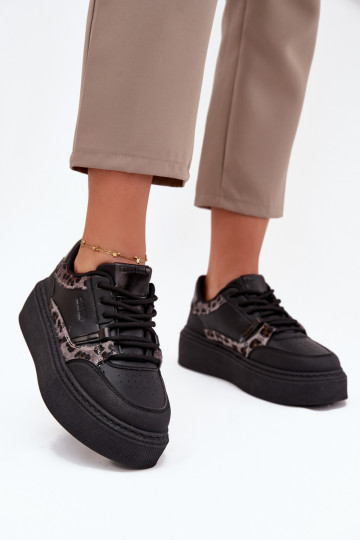 Dámske športové topánky s platformou Big Star SS274358 s leopardím vzorom čierne 2
