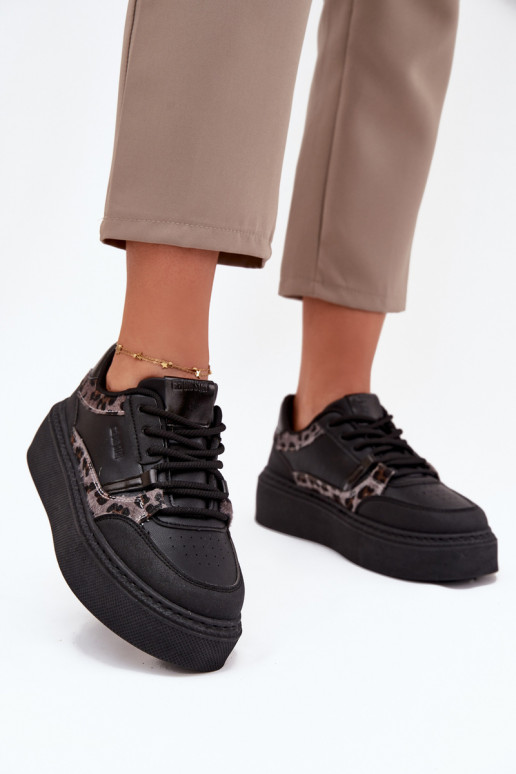 Dámske Tenisky model obuvi s platformou Big Star SS274358 so vzormi leopardej kožušiny čierna Dámske Tenisky model obuvi s platformou Big Star SS274358 so vzormi leopardej kožušiny čierna