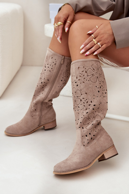 s prvkami prelamovania dámske čižmy Zapnuté nízkom opätku z eko semišuoIne Upevnené Zapnuté Hrad béžová Orchides