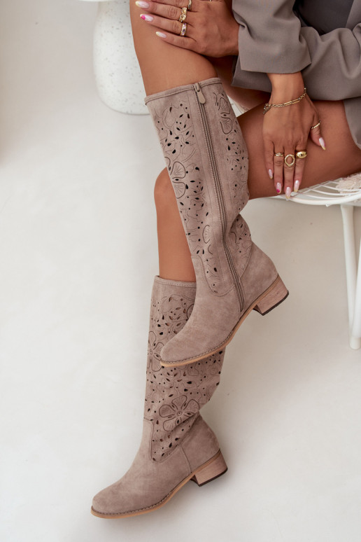 s prvkami prelamovania dámske čižmy Zapnuté nízkom opätku z eko semišuoIne Upevnené Zapnuté Hrad béžová Orchides