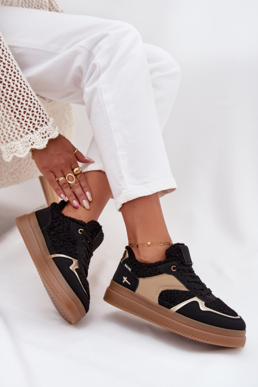 Tenisky model obuvi Dámske s platformou s kožušinou Typu Baranek čierna Frelina Tenisky model obuvi Dámske s platformou s kožušinou Typu Baranek čierna Frelina