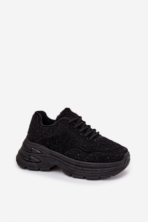 Tenisky model obuvi Dámske s trblietavými otvormi a kožušiny Typu Baranek čierna Zarika