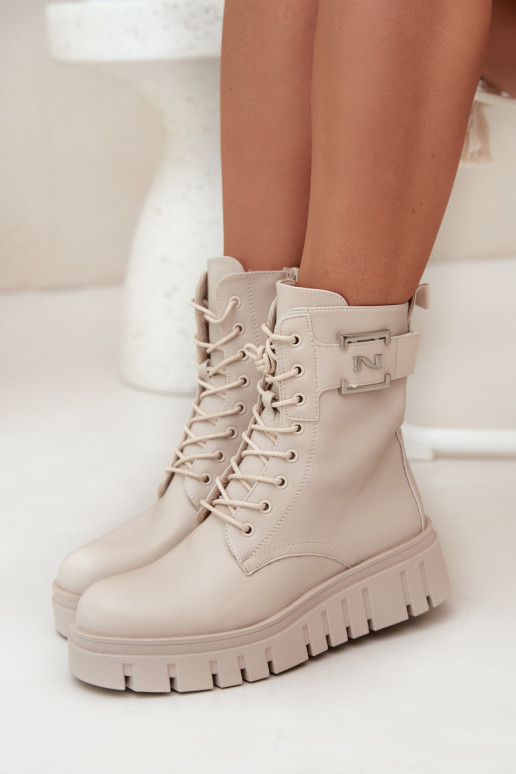 Dámske čižmy s platformou S Ornatem Detalem zahriať sa slonovina Lyrana