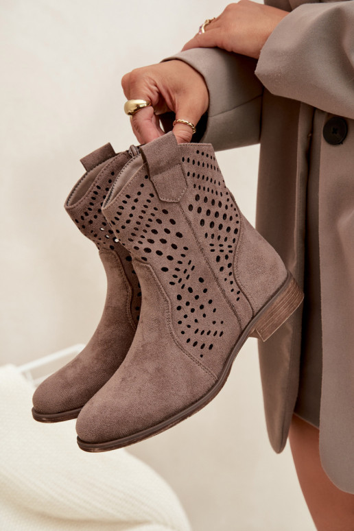 Prelamované čižmy Dámske so širokými podpätkami béžová Amisna