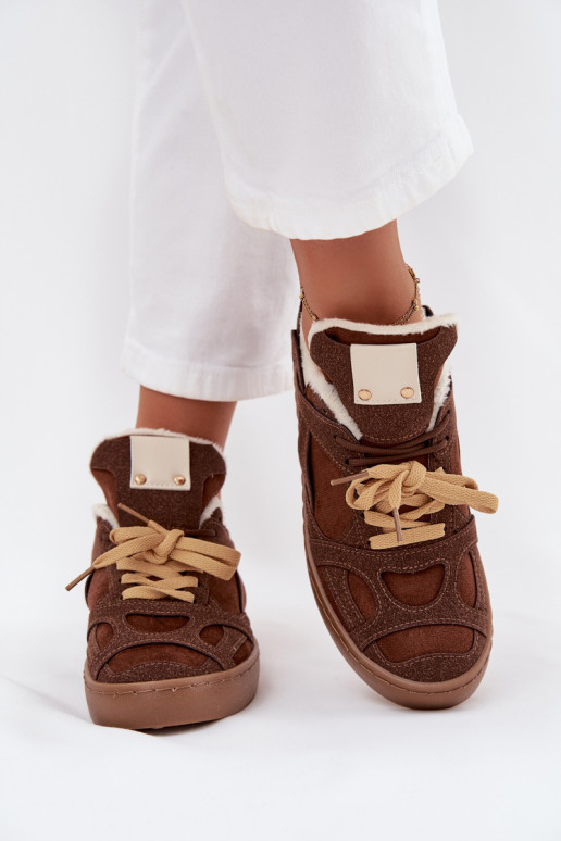 Tenisky model obuvi Dámske s platformou zahriať sa s kožušinou vo vnútri Hnedá farba Solvia