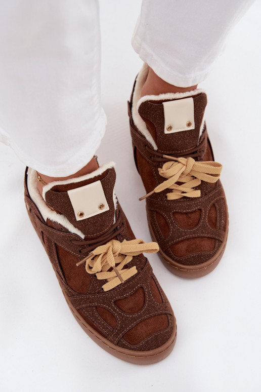 Tenisky model obuvi Dámske s platformou zahriať sa s kožušinou vo vnútri Hnedá farba Solvia