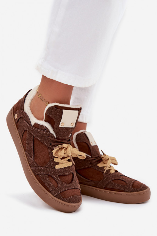 Tenisky model obuvi Dámske s platformou zahriať sa s kožušinou vo vnútri Hnedá farba Solvia