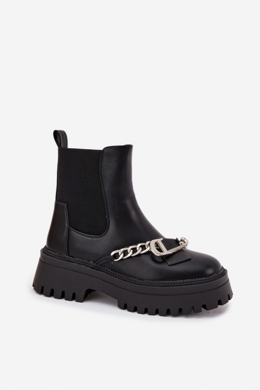 Dámske čižmy s platformou s reťazami čierna Márvella