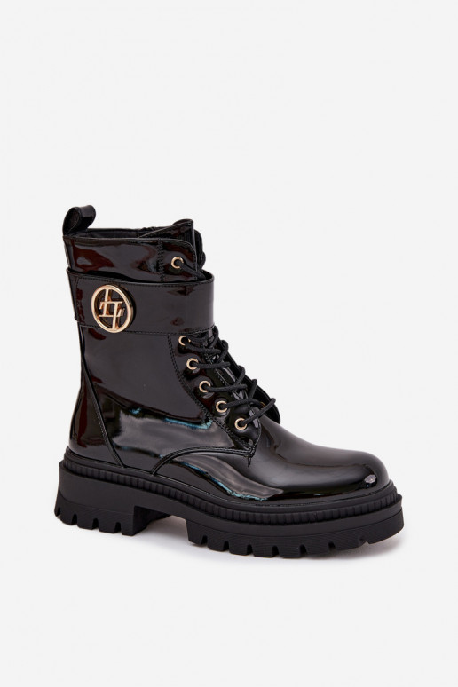 s lakovým efektom Pracovné členkové topánky Dámske Ze zlatej farbym Detalem zahriať sa čierna Fiorena